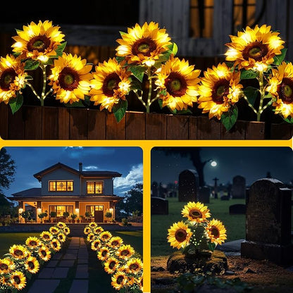 Solar Flowers Outdoor Waterproof Decorative - 3 Pack Solar Garden Lights with 9 Sunflower Lights, Solar Lights Garden Decor, Outdoor Solar Lights for Yard Decorations