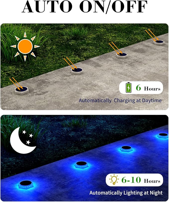 6 Packs Solar Driveway Lights Outdoor IP68 Waterproof, Blue Deck Step Lights Solar Powered, Solar Stair Light Stick | Lumora
