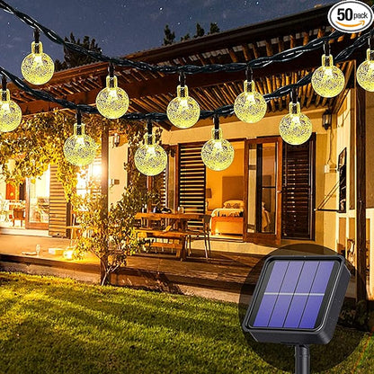 Lezonic Solar String Lights Outdoor Waterproof,50LED Solar Crystal Globe Lights,8 Mode 7M/24Ft Outdoor Solar Powered String Lights for Garden,Patio Yard,Christmas,Parties,Wedding(Warm White)
