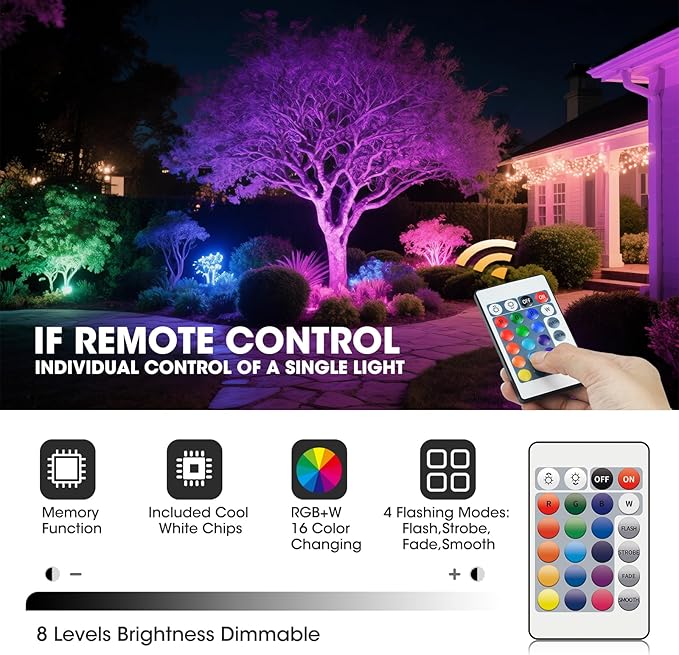 8Pack RGB Low Voltage Landscape Lighting 3W LED 12V Outdoor Inground Lights Waterproof Well Lights with Connectors | Lumora