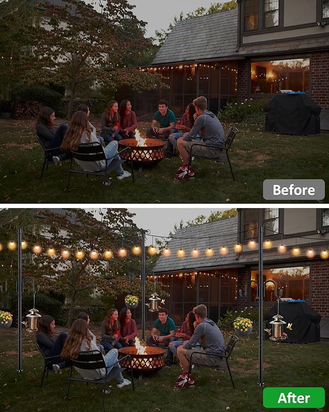 1.5 Inch Heavy Duty String Light Poles with 16.9” Spiral Ground Anchor - for Patio, Deck & Holiday Lighting, 8.5FT | Lumora