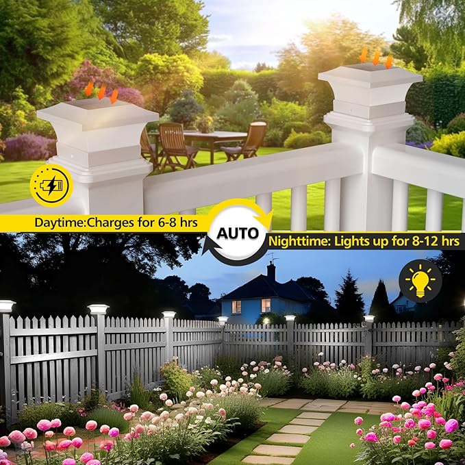 T-SUN Solar Post Cap Lights, Waterproof Outdoor Solar Powered Deck Fence Post Lights for 4 X 4 Wooden/Vinyl Posts | Lumora