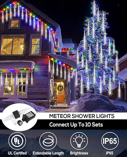 Christmas Lights Outdoor 12 Inch 10 Tubes Meteor Shower Light LED Falling Rain Drop Lights Icicle Snow Cascading Xmas String Decor for Tree Wedding Party Garden Decoration,Shine White