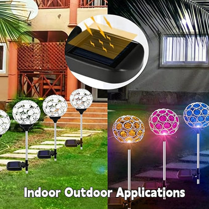 Garden Solar Lights, Outdoor Solar Powered Decorative Lights with Cracked Color Changing Glass Ball and Long Spike Base for Patio, Yard, and Pathway Decoration