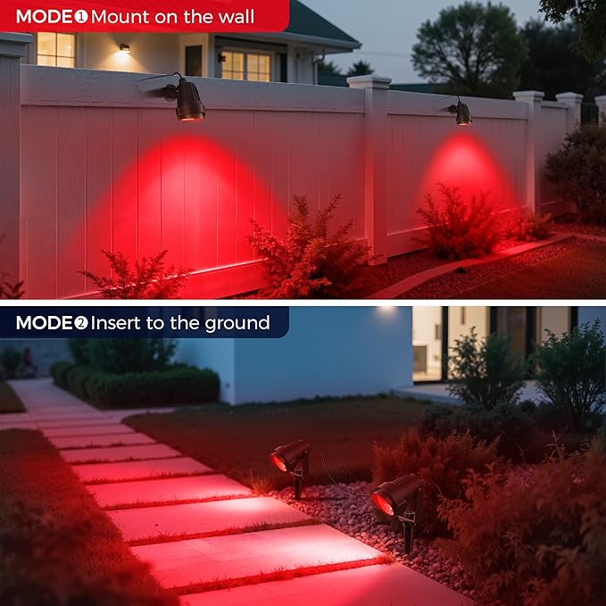L LOHAS LED Red Spotlight Outdoor, Tree Spot Lights for Yard, Auto On/Off 5W 120V Landscape Lighting for House | Lumora
