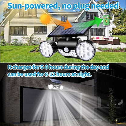 Solar Lights Outdoor 30 LED Solar Security Light with Motion Sensor Dual Head Spotlights IP65 Waterproof 360° Adjustable LED Solar Motion Lights for Front Door Garage Patio Deck (2 Pack)