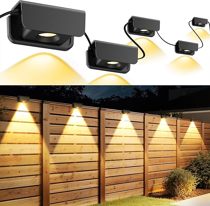 Fence Lights Outdoor, IP65 Waterproof Deck Light with 45.93ft Cable, Warm White Step Lights for Stairs, Step, Yard, Patio, and Pathway (10 Pack)