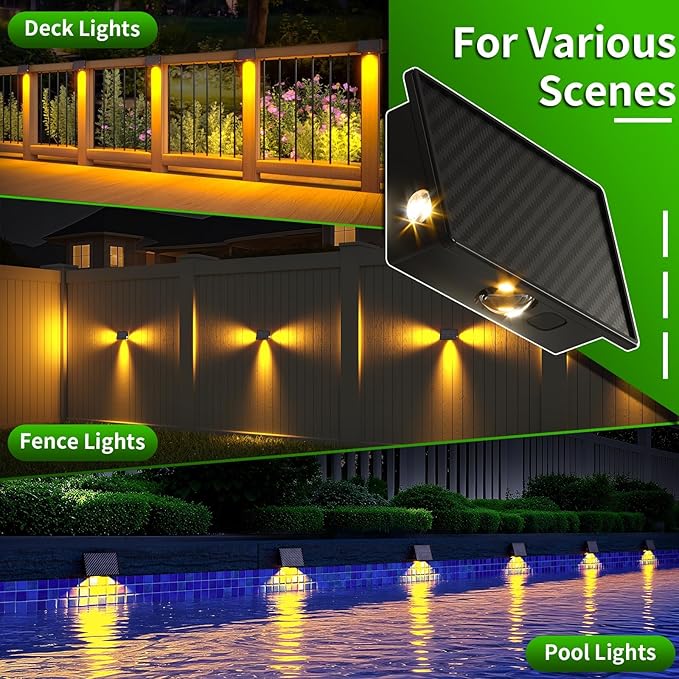JSOT Solar Fence Lights Outdoor - 8 Pack Waterproof Deck Stair Step Light 5 Lighting Modes for Backyard Garden Wall Outside Patio Decor (Warm Light)