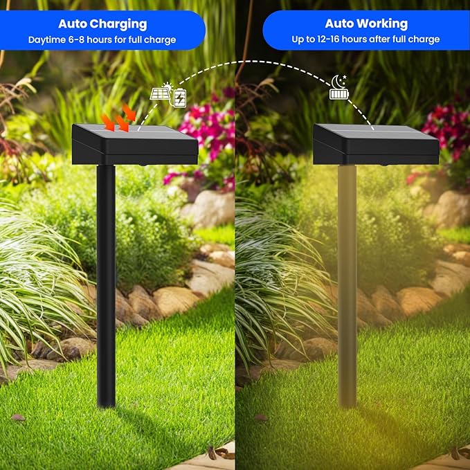 Solar Pathway Lights Outdoor, 8 Pack Bright Solar Lights Outdoor Waterproof, Auto On/Off 2-in-1 Fence & Garden Landscape Lighting with 10 Color Modes for Yard Path Lawn Walkway Driveway Decor