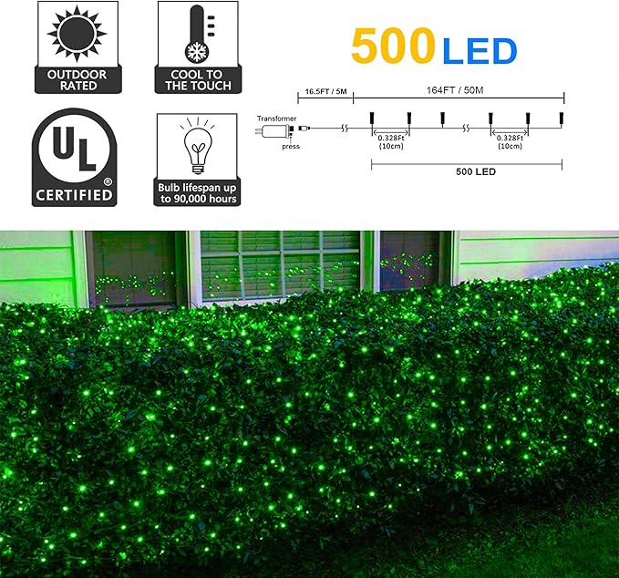 164Ft 500 LED Green St. Patrick's Day Lights, Waterproof 8 Twinkle with Memory Functions Green String Lights for | Lumora
