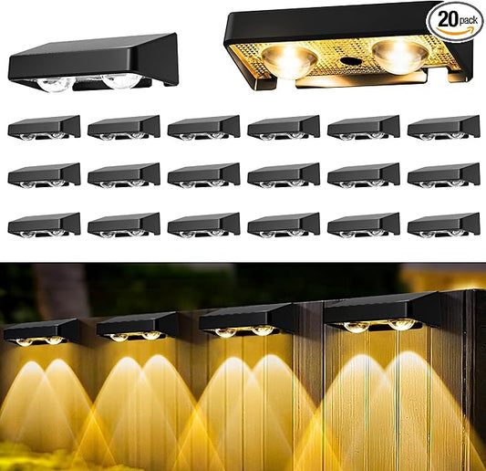 Solar Fence Lights Outdoor,50 LM 11 Modes & 9 Colors Solar Lights with Brighter LED Focus Lens Waterproof IP65 for Wall Backyard Deck Patio Porch Step Railings Pool Decor（20 Pack）