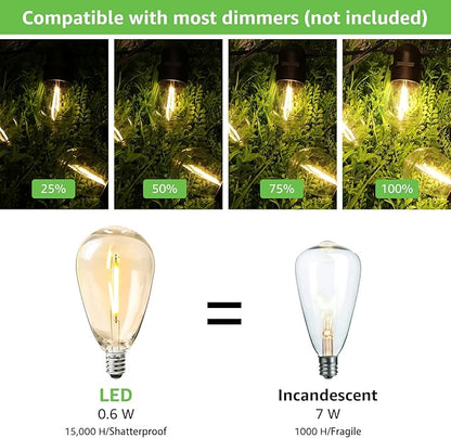 Lepro S14 Outdoor String Lights - 50ft with 15 Shatterproof LED Edison Bulbs, Waterproof Bistro Lights for Deck, Pergola, Porch, Garden, Gazebo