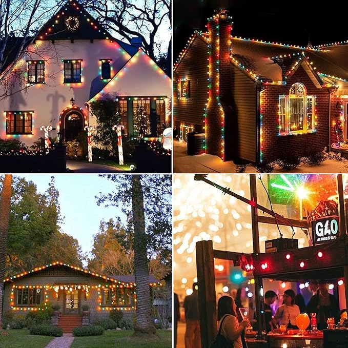 Vigdur Solar String Lights Outdoor, 2 Pack 7Ft Globe Multicolor String Lights with 15 Plastic Shatterproof LED Bulbs, Hanging Outdoor Patio Lights for Outside Backyard Porch Balcony Party