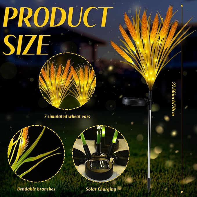 4 Pcs Thanksgiving Solar Lights Decorative Fall Outdoor Garden Autumn Solar Flowers Lights with 28 Realistic Wheat Ears Waterproof Decor for Yard Pathway Lawn Patio Garden Outdoor