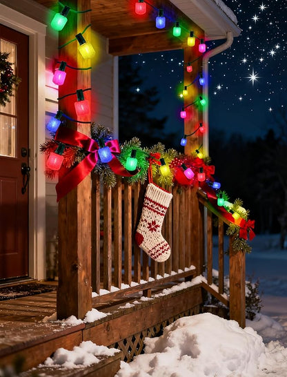 UL Certified 12 Light T40 LED Multicolor Sugar String Light - 25FT Connectable Outdoor Waterproof Party Lights for Patio, Backyard, Holiday