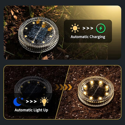 Glass Solar Pathway Lights with Wave Style, Modular-Design Waterproof In-Ground Light for Patio Pathway Lawn Yard Deck Walkway, Decorative Disk Lighting for Garden Bed, Warm White (4 Pack)