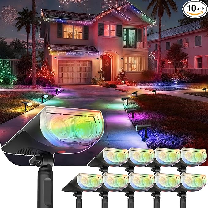 Linkind Solar Lights Outdoor StarRayS, Color Changing Solar Spot Lights, IP67 Waterproof St Patricks Day Lights for | Lumora