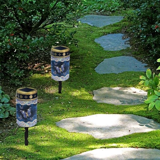 Butterfly Print Solar Garden Light Waterproof Solar Lights for Outdoor Easy Fixed Solar Light Cemetery Light for Grave Home Decor Landscape Solar Light