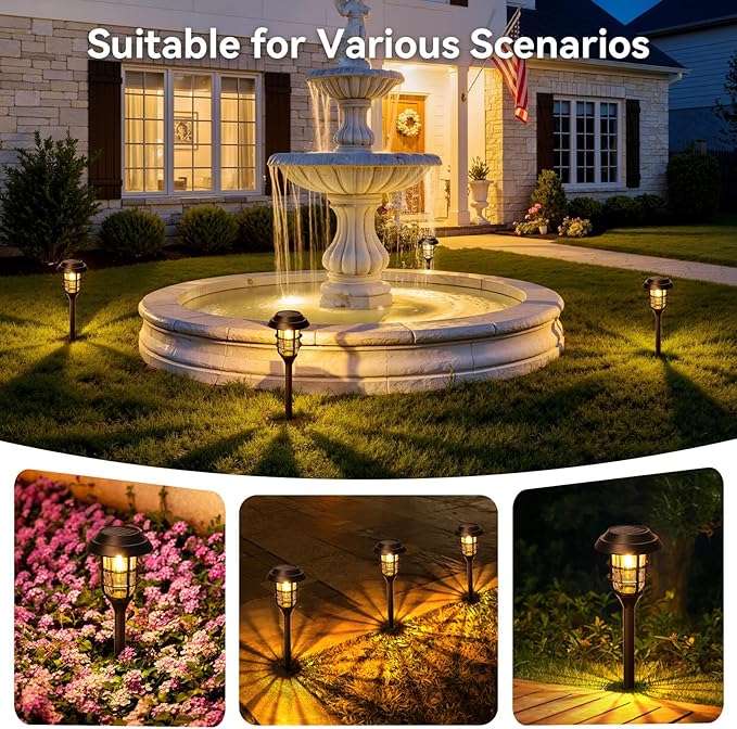 LETMY Solar Pathway Lights Outdoor, 8 Pack Bright Solar Lights Outdoor, IP66 Waterproof Auto On/Off Solar Garden Lights Solar Powered Landscape Lighting for Yard Patio Walkway Driveway Pathway - Black