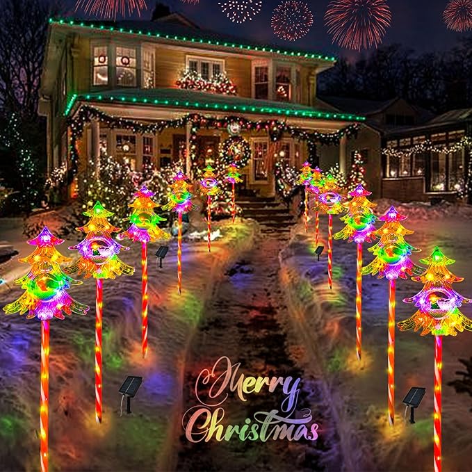 30.7'' Larger Christmas Decorations Outdoor Solar Pathway Lights, 3Packs Solar Christmas Trees with Colour 51LEDS, Xmas Tree Candy Cane Stake Lights Outside for Garden Porch Path Yard Decor