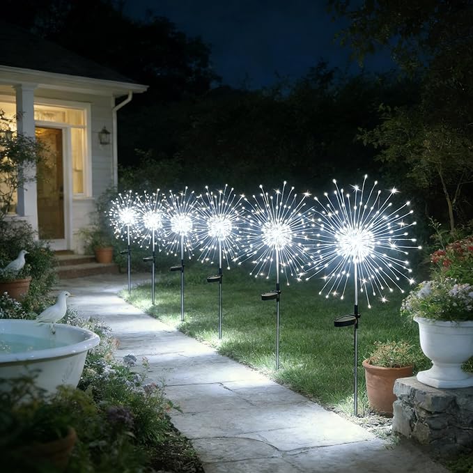 Solar Garden Lights Outdoor,Waterproof Garden,2 Pack 200 LED Twinkling Firework Lights Decorative with 8 Modes,Decor for Yard Patio Pathway Lawn for Yard Outside Fairy Decorative (White light-2Pack)