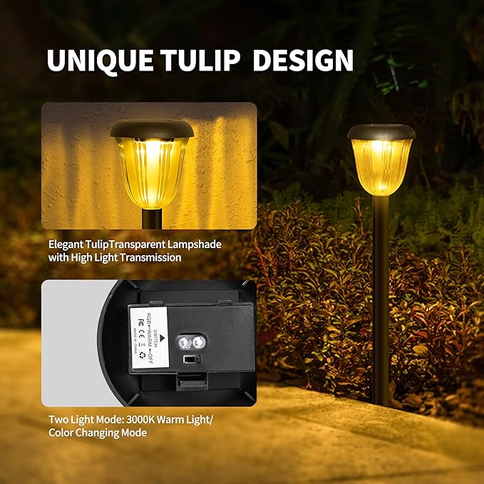 Waterproof Solar Pathway Lights Outdoor - 8 Pack Landscape Light Solar Powered 2 Lighting Modes RGBW, Auto On/Off Garden Lights for Outside, Yard, Patio Walkway Driveway