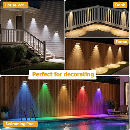 NIORSUN Solar Fence Lights,8 Pack Solars Deck Light,RGB Color,Outdoor Bulb Waterproof Led IP65,Power Patio Lamp with Lenses for Outside/Backyard/Railing/Yard(White)