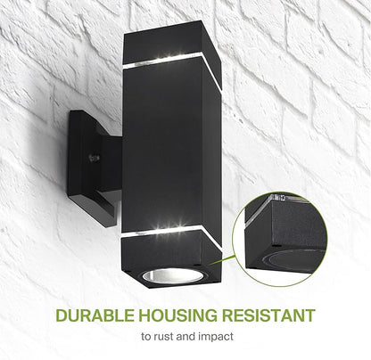 ASD 2 Light Square LED Indoor & Outdoor Wall Light Fixture | 18W 1180LM 3000K-5000K 100-277V Cylinder Up Down Lights | Dimmable Front Door, Porch, Patio Exterior Wall Sconce | Ringed Black, ETL 2 Pack