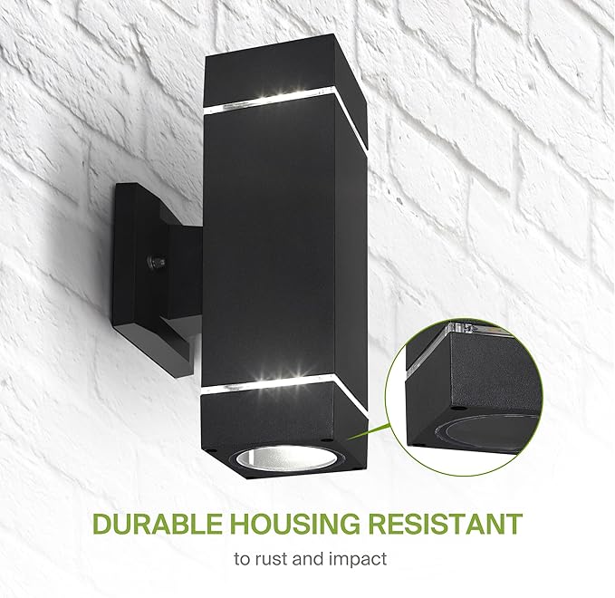 ASD 2 Light Square LED Indoor & Outdoor Wall Light Fixture | 18W 1180LM 3000K-5000K 100-277V Cylinder Up Down Lights | Dimmable Front Door, Porch, Patio Exterior Wall Sconce | Ringed Black, ETL
