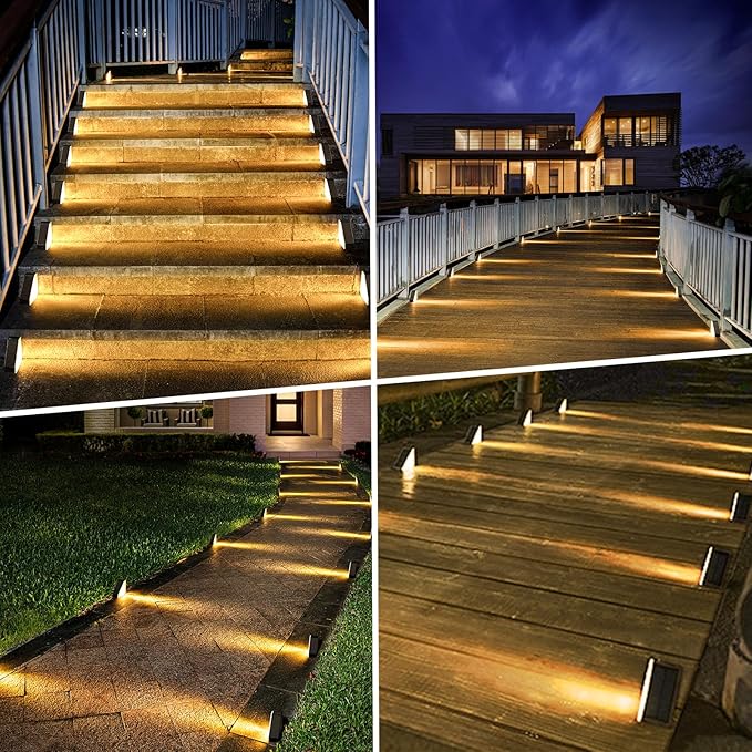 echosari 12 Pack Solar Step Lights for Outside, Ultra Bright Outdoor Stair Lights Auto ON/Off, 2835SMD LEDs Outdoor | Lumora