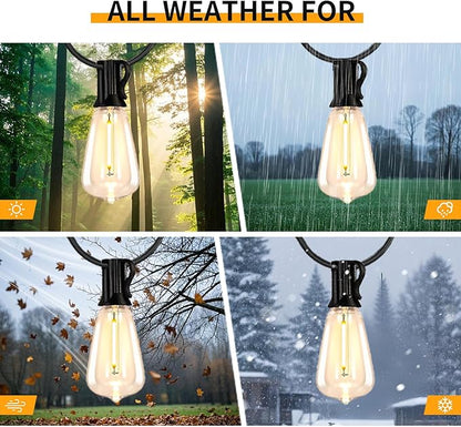 30FT Solar String Lights Outdoor Waterproof with Remote and 15+1 Shatterproof Bulbs, Patio LED Solar Powered Hanging Lightings for Outside，Camping，Backyard, Garden, Porch Decor