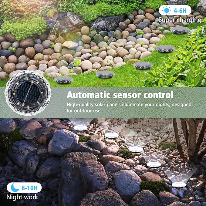 echosari Solar Ground Lights 6 Pack, Upgraded Solar Garden Lights Waterproof Long Lasting for Pathway Walkway Patio | Lumora