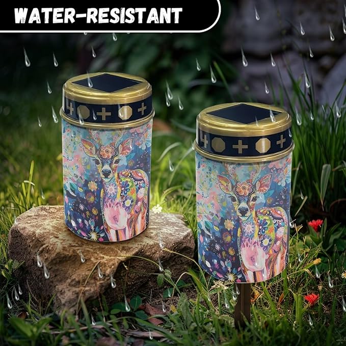 Deer Print Cemetery Cross Solar Lights Solar Light Outdoor for Cemetery, LED Waterproof Solar Lights for Garden, Balcony, Yard, Memorial Gifts