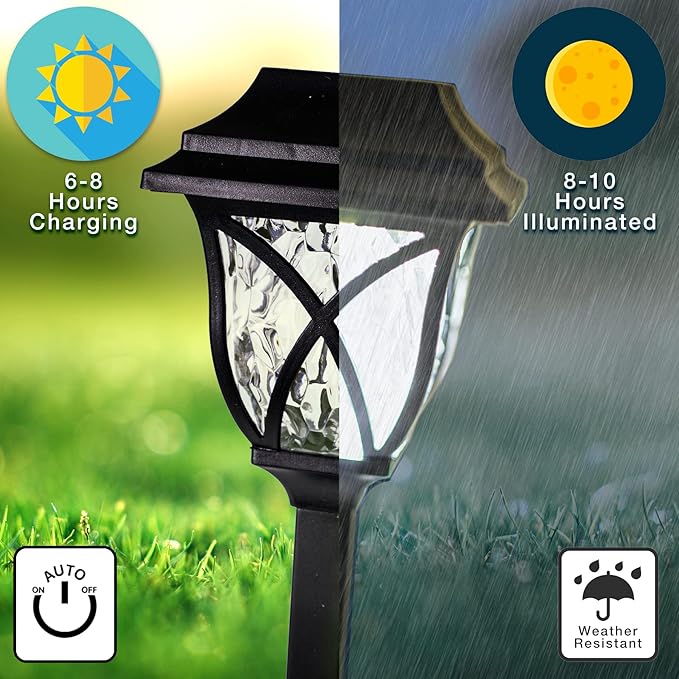 Crosslight Solar Powered Pathway Lights (2 Pack) - Collin Outdoor LED Lights, Waterproof for Garden, Yard, Patio, Lawn, Walkway - Decorative Ground Stake Lighting | White