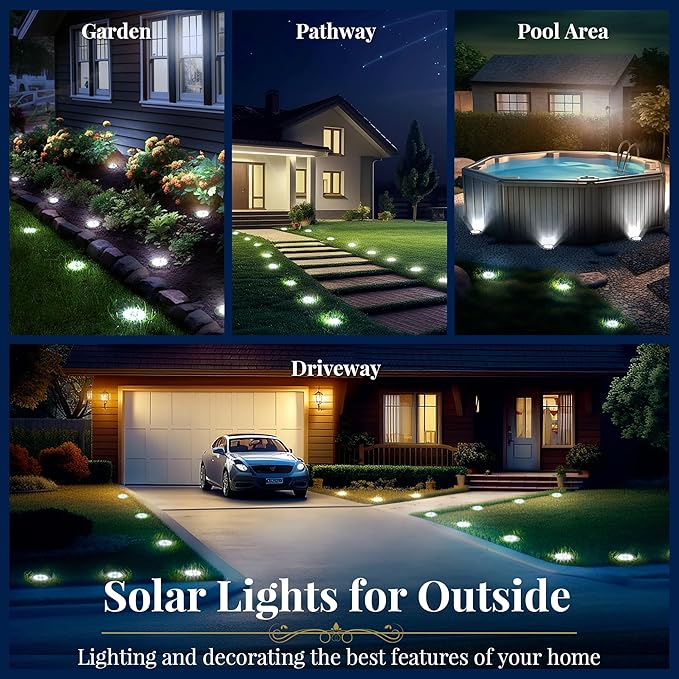 SOLPEX Solar Ground Lights, 16 Pack Solar Lights Outdoor Waterproof, 8 LED Solar Powered Landscape Lighting for | Lumora