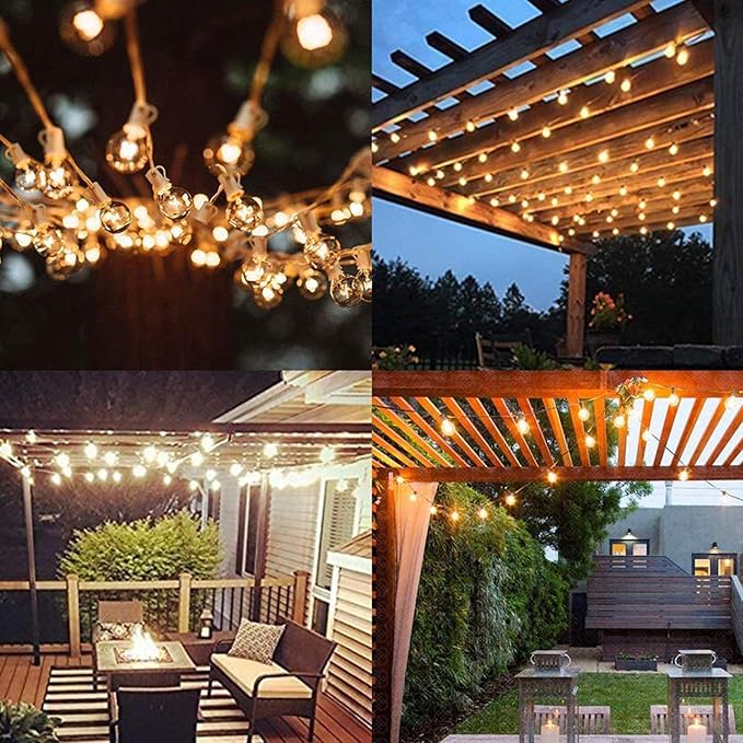 Abeja Outdoor String Light G40-100Ft with 105 Edison Glass Bulbs, 5W, E12 Socket Base, UL Listed Waterproof for | Lumora