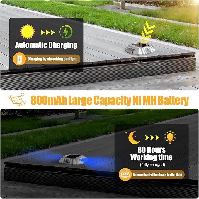 Solar Dock/Deck Lights 16-Pack LED Pathway Driveway Bright Blue with Screw Wireless IP68 Waterproof Outdoor Warning | Lumora