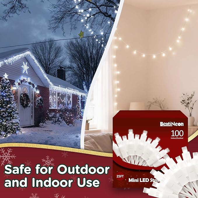 Christmas String Lights (White - Steady, 25FT), Mini LED String Lights, Waterproof Fairy Lights for Outdoor Indoor Holiday Party Patios Wedding Valentines Day Halloween Xmas Decor