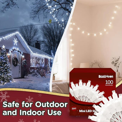 Christmas String Lights (White - Steady, 25FT), Mini LED String Lights, Waterproof Fairy Lights for Outdoor Indoor Holiday Party Patios Wedding Valentines Day Halloween Xmas Decor