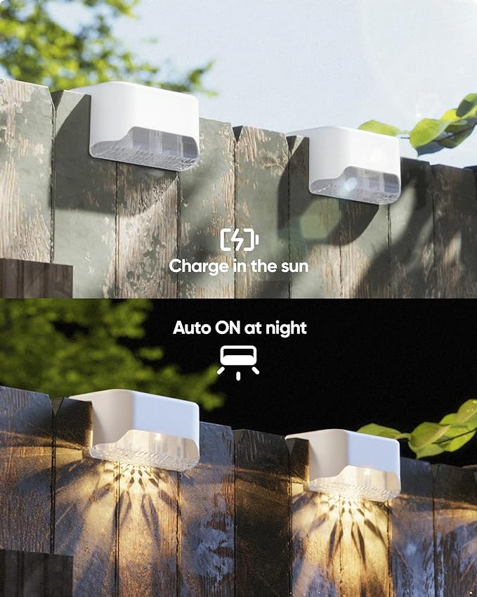 JACKYLED Solar Deck Lights 16 Pack Solar Fence Light Solar Powered Outdoor Step Light IP65 Waterproof LED Pathway Light for Deck Fence Railing Garden Patio StairYard, White