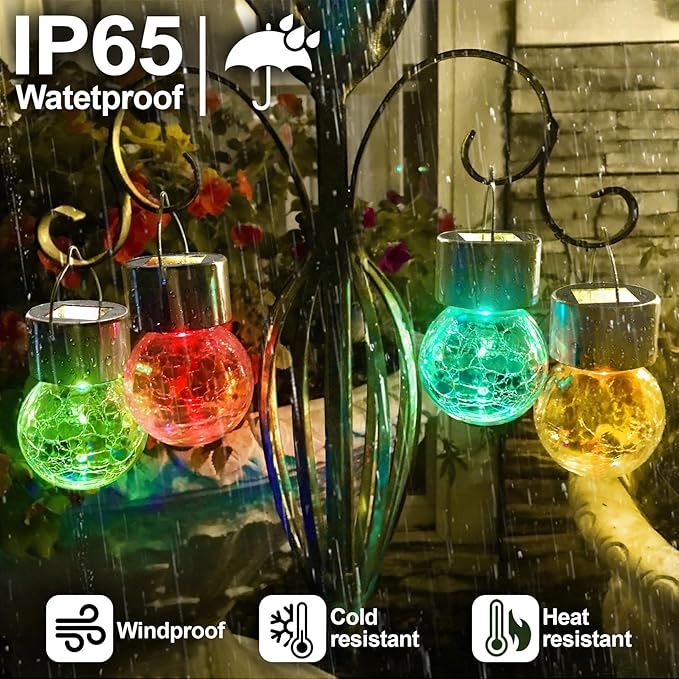 Solar Hanging Lanterns Outdoor: 12 Pack Cracked Glass Ball Lights with Hook - Waterproof Warm White Fairy Globe | Lumora