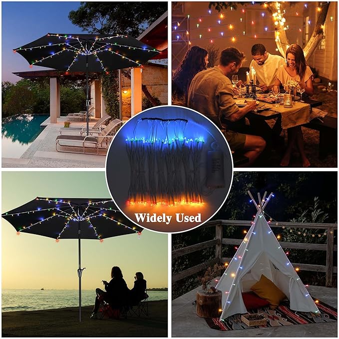 Yescom Battery String Light Fit 8-Rib 8/9/10 Ft 128 LED 8 Mode with Timer Outdoor Party Camping Tents Multic Color