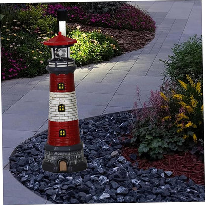Solar Lighthouse with Rotating LED Lights, Waterproof Lighthouse Lamp, 4.7x4.7x14.8 Decorative Garden Statues Outdoor for Garden Yard Pathway Gifts Lighthouse Lamp