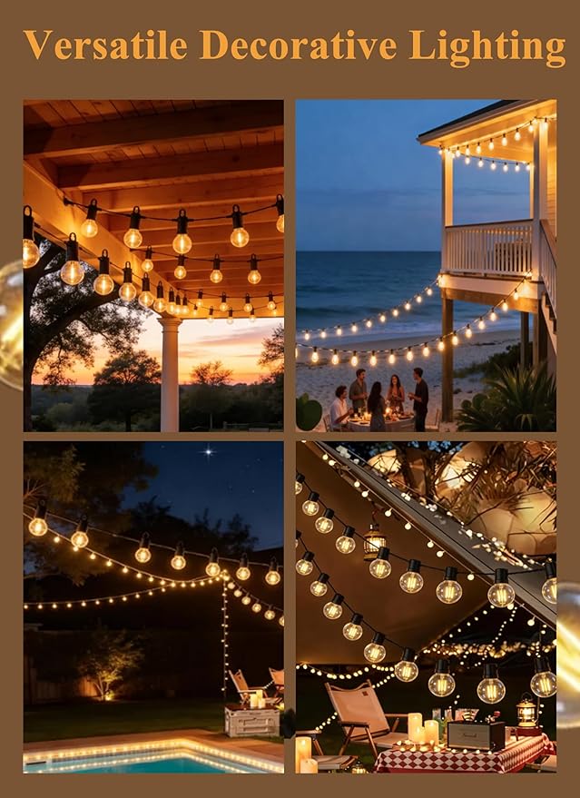 Outdoor String Lights ,150 FT Led Patio Globe Lights with Plastic Bulbs,Waterproof,Shatterproof,G40 Outdoor String Lights,Connectable Hanging for Backyard, Bistro, Porch, Deck, Balcony,Tent (150ft)