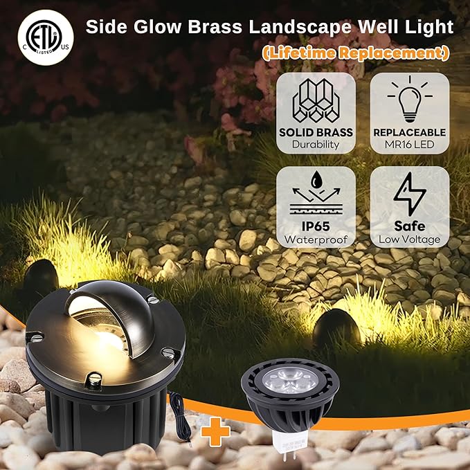 Gardenreet LED Well Lights Low Voltage - Brass In-Ground Weatherproof 12V Ip65 Lighting - Outdoor Path Light | Lumora