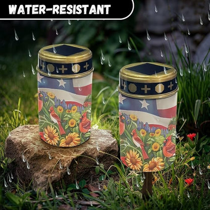 Generic American Flag Solar Light Outdoor Memorial Solar Light Flower Solar Stake Lights for Pathway Yard 4th of July Landscape Path Light LED Solar Lights Outdoor Cemetery Solar Light