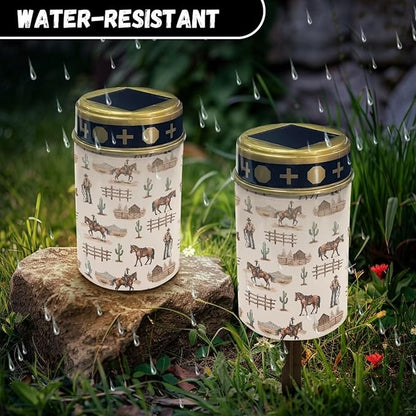 ZOUTAIRONG Western Cowboy Solar Light for Cemetery Grave 2 Pack Solar Garden Lights Grave Decorations for Cemetery Solar Pathway Lights Outdoor Cemetery Solar Lights for Grave Solar Lights