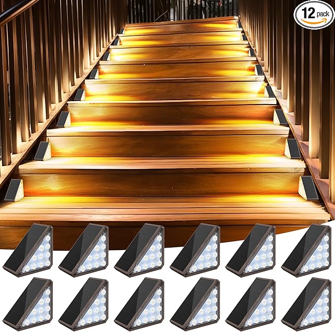12 Pack Solar Stair Lights Outdoor Stair Lights with Waterproof IP67 LED Solar Light for Outside Light Decor for | Lumora