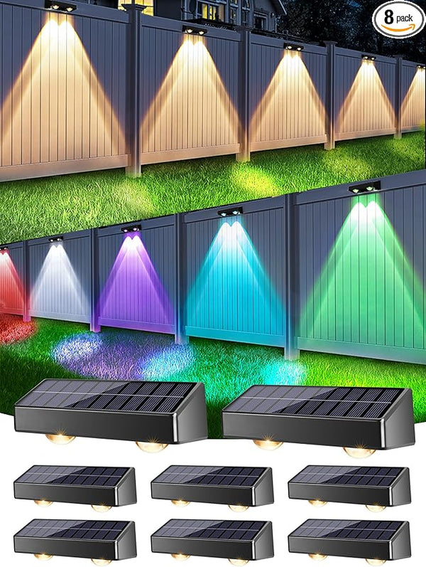 Brizled Solar Fence Lights Outdoor, 8 Pack 9 Colors & 11 Modes - Warm White/Cool White/RGB Color Changing Solar | Lumora