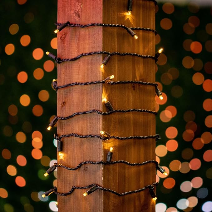 Novelty Lights 25ft Christmas String Lights, 50 Yellow LED Bulbs on Black Wire, 6" Spacing, Connectable Indoor Outdoor Commercial Grade Lighting for Holidays Patio Weddings